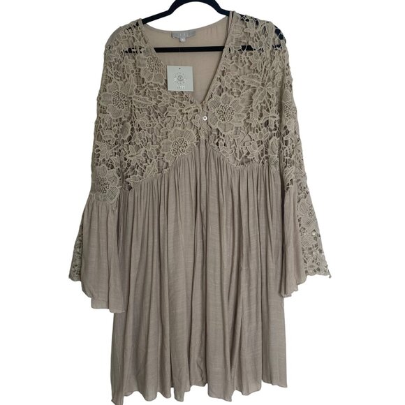 NWT J GEE Lace Crochet Boho Dress L Lace‎ Lined - Picture 1 of 10